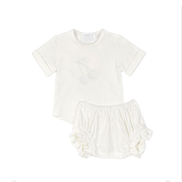 Phil and Phoebe White Briant Embroidered Tee And Bloomer