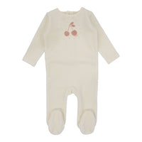 Lilette By Lil Legs Cherry Graphic Velour Footie Ivory/Apricot