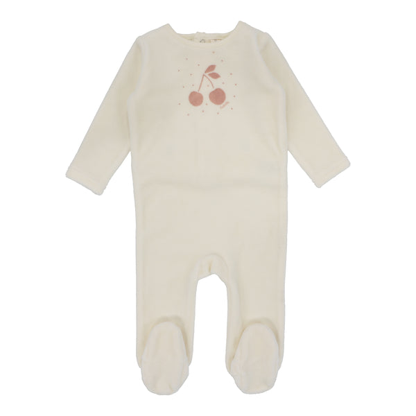 Lilette By Lil Legs Cherry Graphic Velour Footie Ivory/Apricot