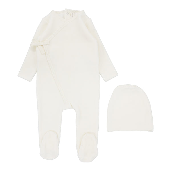 Lilette By Lil Legs Velour Wrap Footie Set Cream