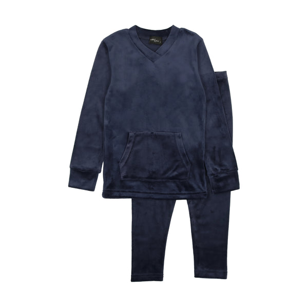 Cuddle & Coo Navy Velour Kanaroo Pocket Pajamas