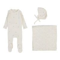 Lilette By Lil Legs Printed Pointelle Layette Set Cream/Blue Crown