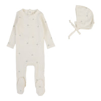 Lilette By Lil Legs Printed Pointelle Footie Set Cream/Blue Crown