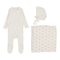 Lilette By Lil Legs Printed Pointelle Layette Set Cream/Pink Bow