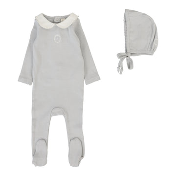 Lilette By Lil Legs Emblem Embroidered Footie Set Pale Blue