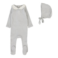 Lilette By Lil Legs Emblem Embroidered Footie Set Pale Blue