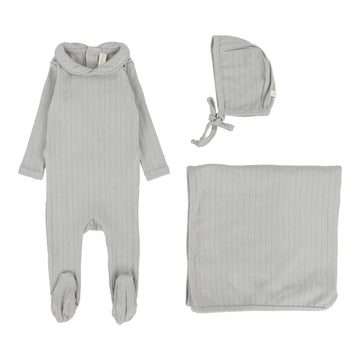Lilette By Lil Legs Fine Pointelle Collar Layette Set Light Blue Peter Pan