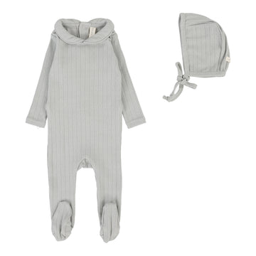 Lilette By Lil Legs Fine Pointelle Collar Footie Set Light Blue Peter Pan
