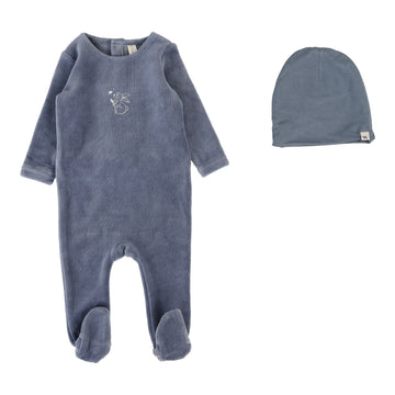 Lilette By Lil Legs Velour Forest Graphic Footie Set Slate