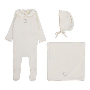 Lilette By Lil Legs Emblem Embroidered Layette Set Cream/Pink