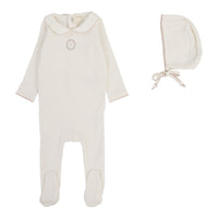 Lilette By Lil Legs Emblem Embroidered Footie Set Cream/Pink