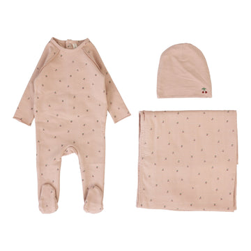 Lilette By Lil Legs Cherry Print Layette Set Dusty Pink