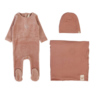 Lilette By Lil Legs Velour Forest Graphic Layette Set Deep Pink