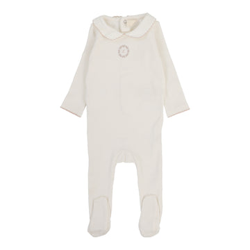 Lilette By Lil Legs Emblem Embroidered Footie Cream/Pink