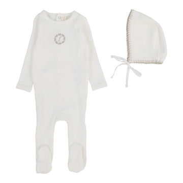 Lilette By Lil Legs Velour Cardi Footie Set Cream/Pink