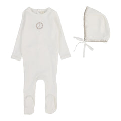 Lilette By Lil Legs Velour Cardi Footie Set Cream/Oat Cardigan: