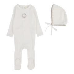 Lilette By Lil Legs Velour Cardi Footie Set Cream/Pink