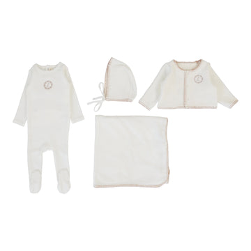 Lilette By Lil Legs Velour Cardi Layette Set Cream/Pink