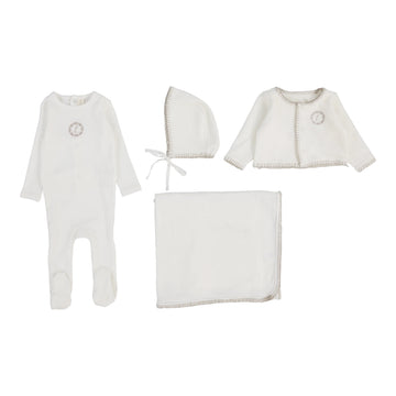 Lilette By Lil Legs Velour Cardi Layette Set Cream/Oat