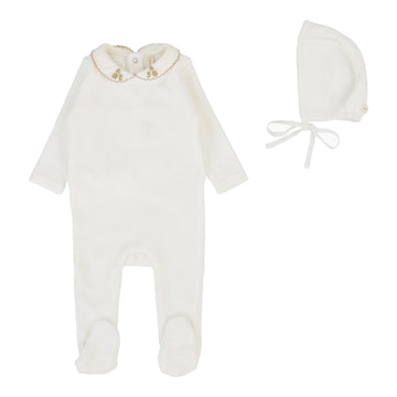 Lilette By Lil Legs Velour Collar Footie Set Cream/Pink