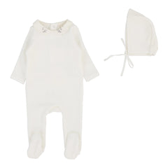 Lilette By Lil Legs Velour Collar Footie Set Cream/Oat