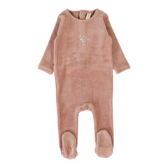 Lilette By Lil Legs Velour Forest Graphic Footie Deep Pink