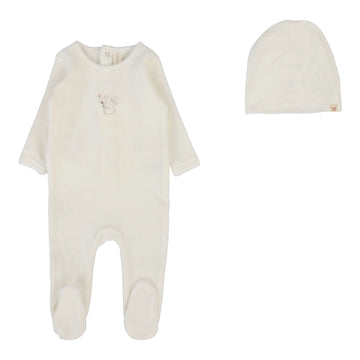 Lilette By Lil Legs Velour Forest Graphic Footie Set Winter White/Pink