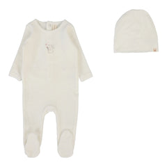 Lilette By Lil Legs Velour Forest Graphic Footie Set Winter White/Pink