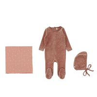 Lilette By Lil Legs Scattered Cherry Velour Layette Set Apricot