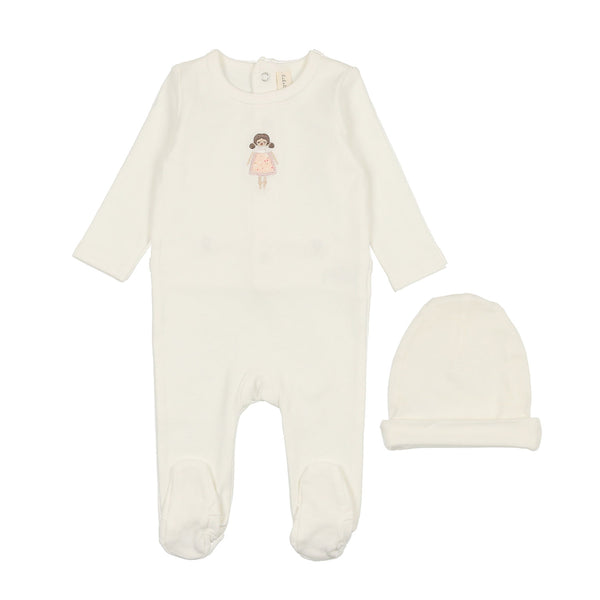 Lilette By Lil Legs Embroidered Footie Set White Doll