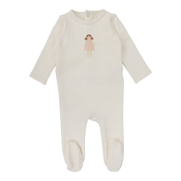 Lilette By Lil Legs Handdrawn Footie Milk/Doll