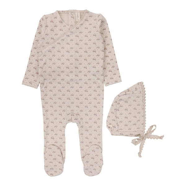 Lilette By Lil Legs Dotty Florette Footie Set Natural/Mauve