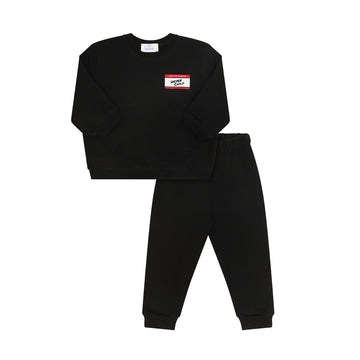 Heven Child Toddler Hello Sweatshirt Set - Black