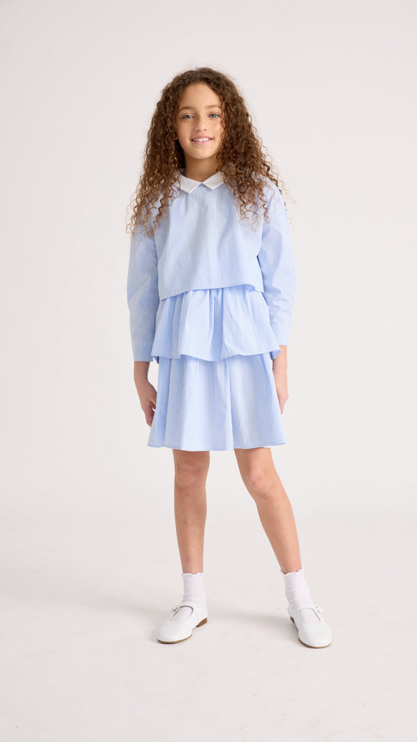 Little Parni Blue Stripe Tiered Skirt (K400)