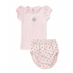 Ely's & Co Ribbed Floral Embroidered Collection Pink Tshirt And Bloomer