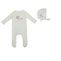Mini Label Embroidered Flower Girl Footie and Beanie