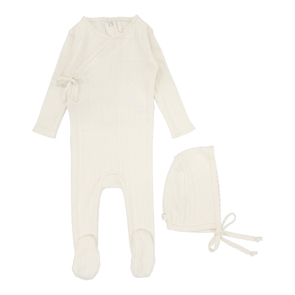 Lilette By Lil Legs Fine Pointelle Footie Set Cream