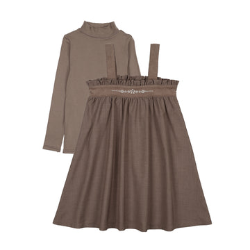 Lil Legs Misty Oat Maxi Loungewear Embroidered Maxi Mockneck Set