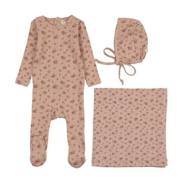 Lilette by Lil Legs Dusty Pink Pointelle Garden Cluster Print Layette Set