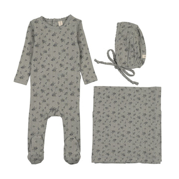 Lilette by Lil Legs Light Blue Pointelle Garden Cluster Print Layette Set