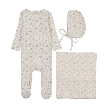 Lilette by Lil Legs Cream/Pink Pointelle Garden Cluster Print Layette Set