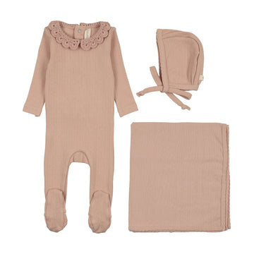 Lilette by Lil Legs Dusty Pink Knit Crochet Collar Layette Set