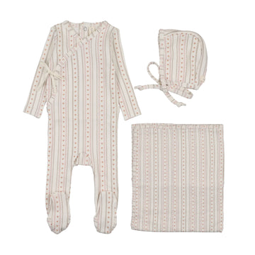 Lilette by Lil Legs Cream/Pink Pointelle Linear Print Layette Set