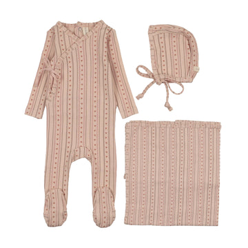 Lilette by Lil Legs Pale Pink Pointelle Linear Print Layette Set