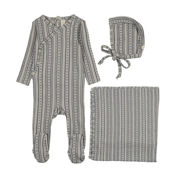 Lilette by Lil Legs Pale Blue Pointelle Linear Print Layette Set