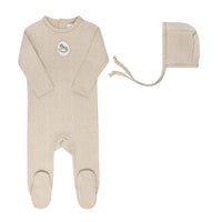 Aurora Beige Footie + Bonnet Cotton French Terry Rocking Horse