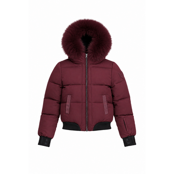 Scotch Bonnet Burgundy Fur Trimmed Hooded Girls Down Bomber Coat G18