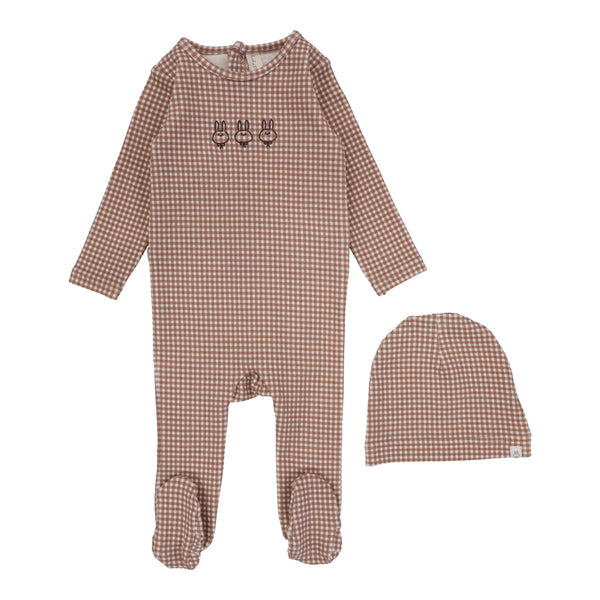 Lilette By Lil Legs Gingham Bunny Footie Set Plum