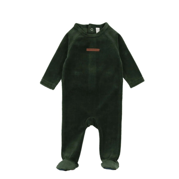 Lil Legs Velour Leather Tab Footie Green