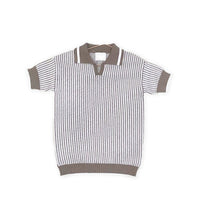 Harper James Taupe Knitted Striped Collared Sweater